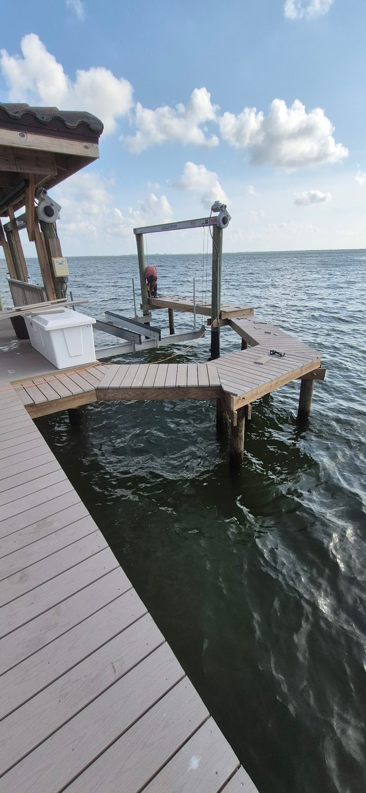 Waterfront dock and deck with boat lift